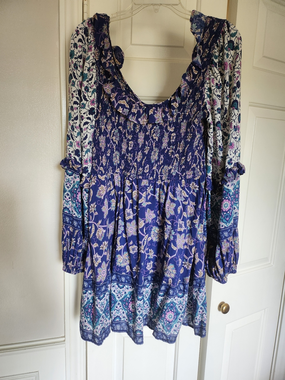 Spell Floral Tiered Boho Dress in Navy, Purple, White